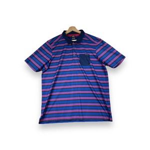 Oakley Blue Purple Pink Striped Short Sleeve Golf Polo Shirt Size XL